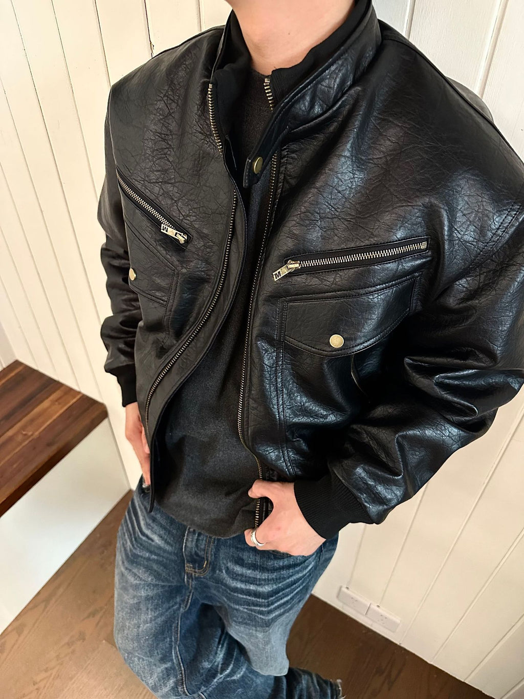 Eme Vintage Pu Leather Cotton Jacket