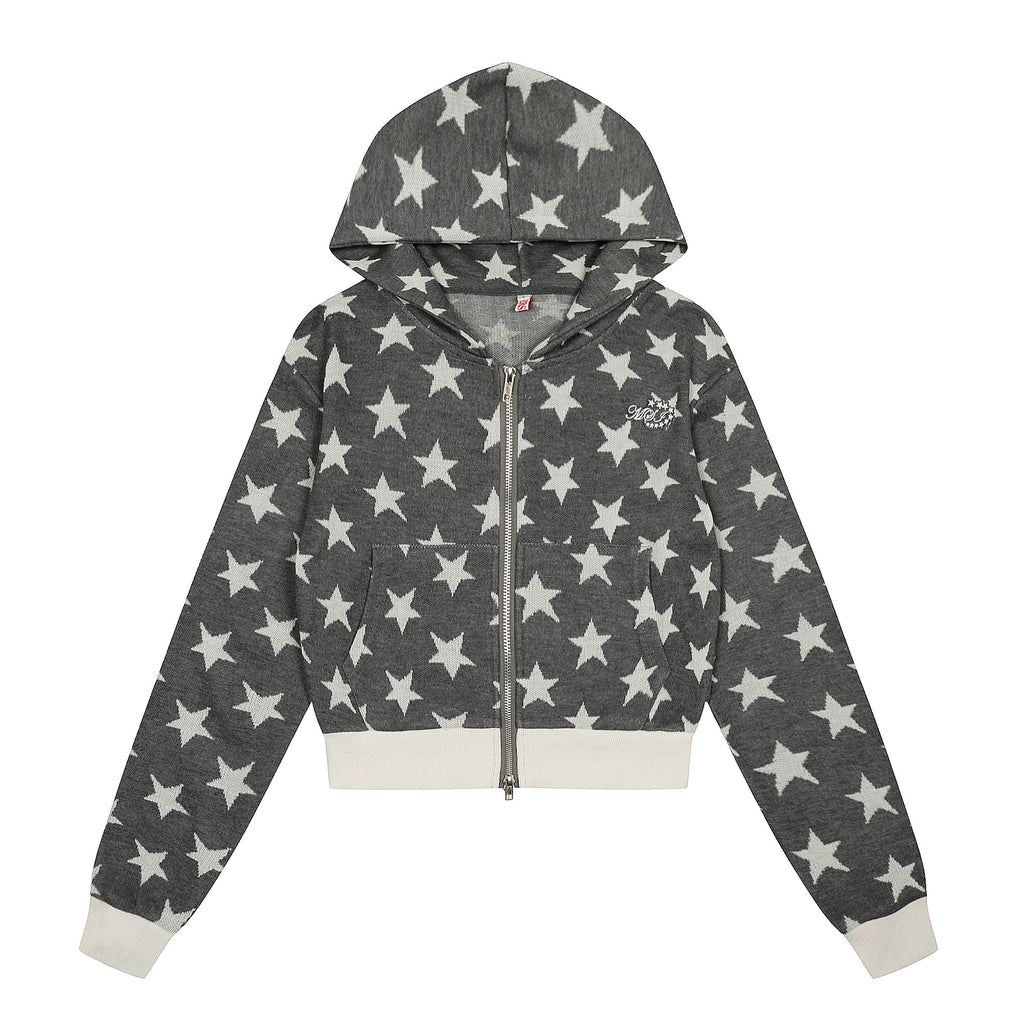 BANGU Retro Star-printed Hooded Short Coat