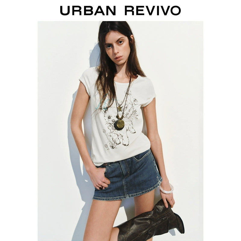 URBAN REVIVO Fun Casual Cute Pet Print Tee
