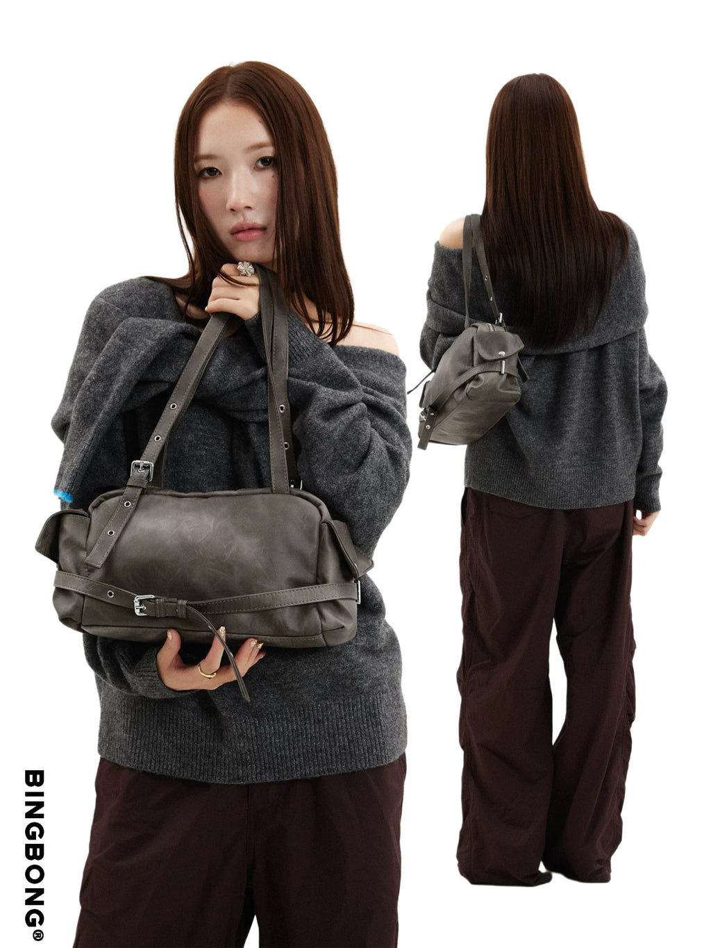 BINGBONG Retro Large Capacity Shoulder Handbag