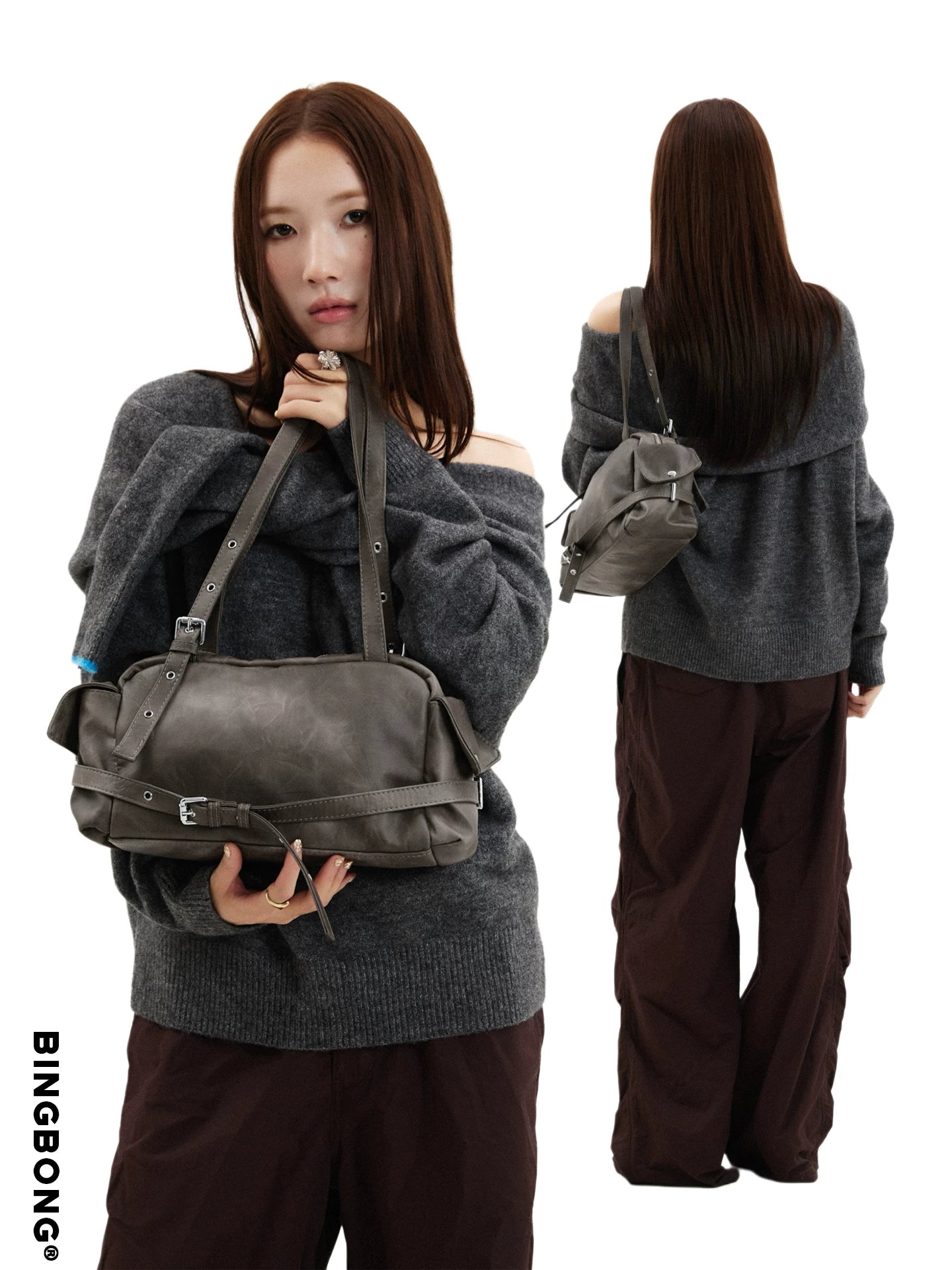 BINGBONG Retro Large Capacity Shoulder Handbag