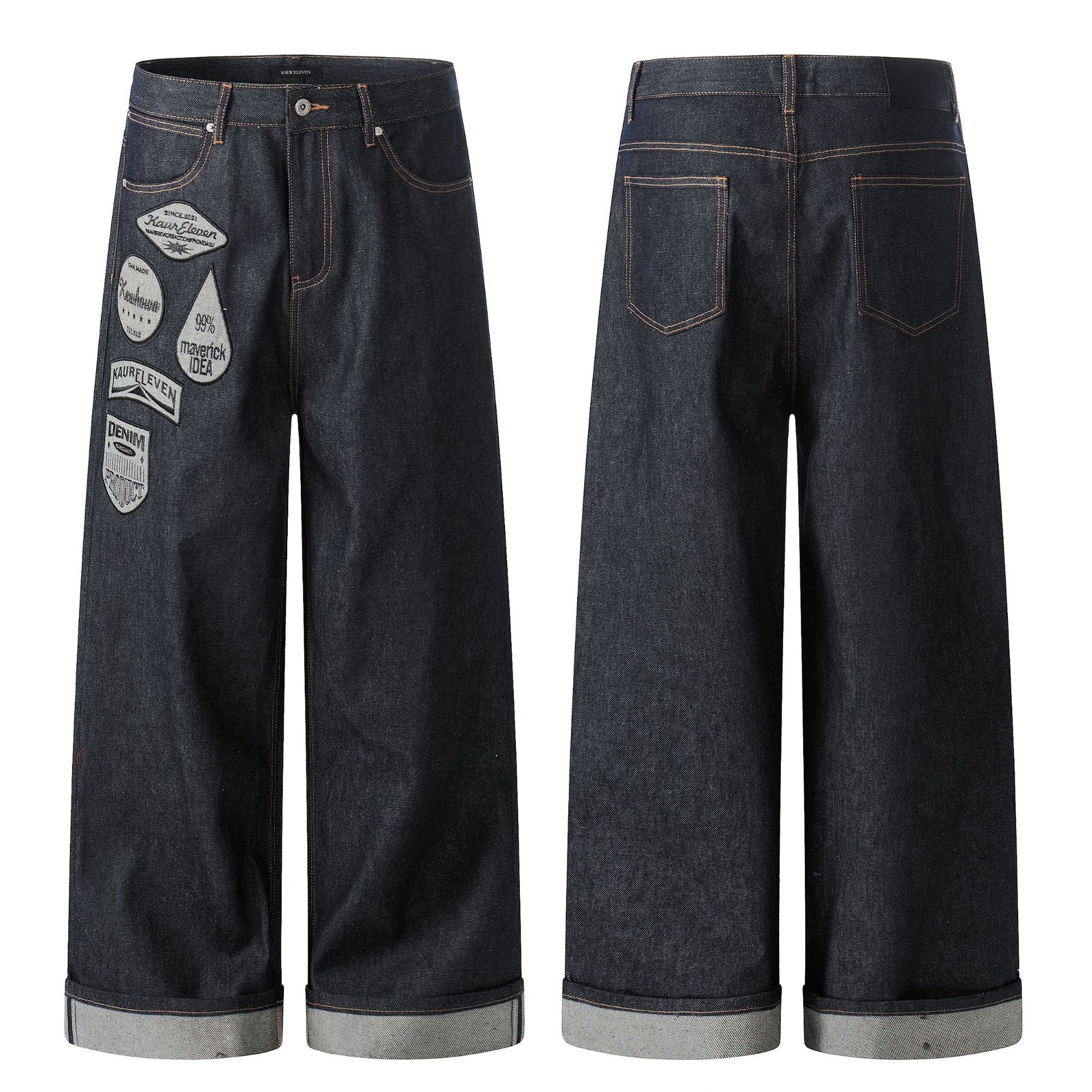 11KN 11 oz Wide-Leg Denim Jeans with Embroidered Patches