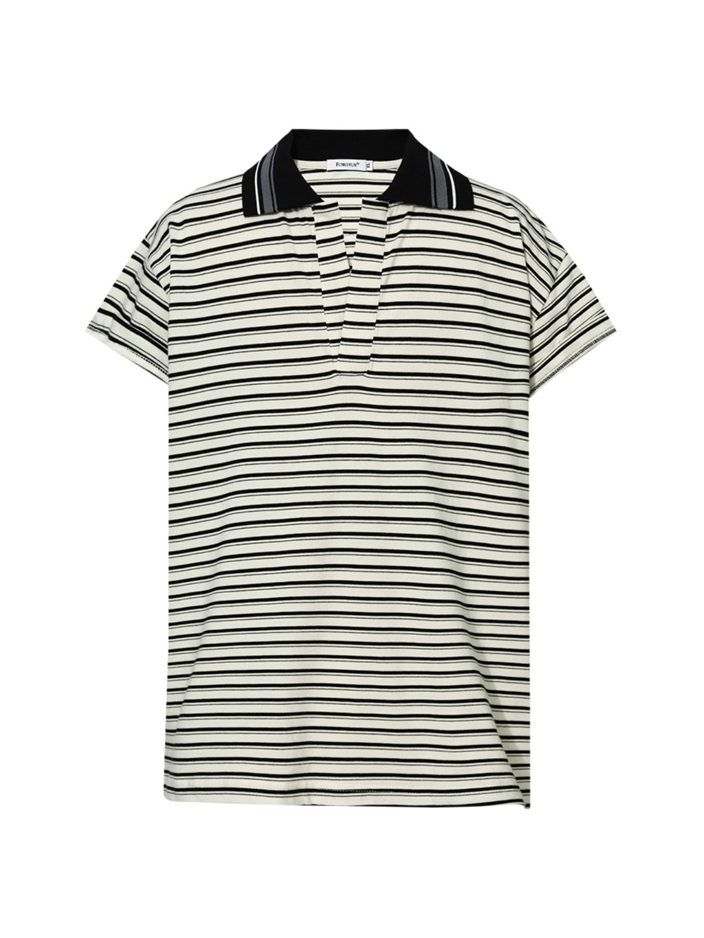 FUNKYFUN Contrast Pinstriped Lapel Tee