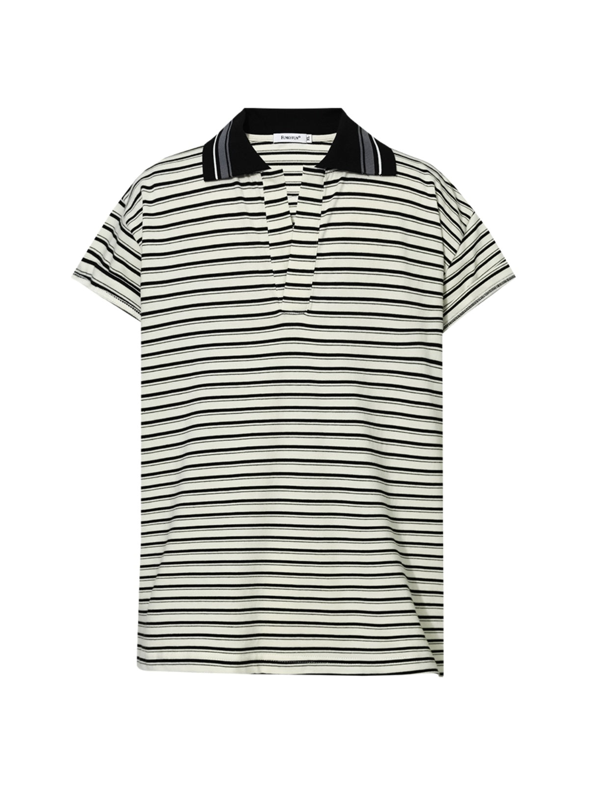 FUNKYFUN Contrast Pinstriped Lapel Tee