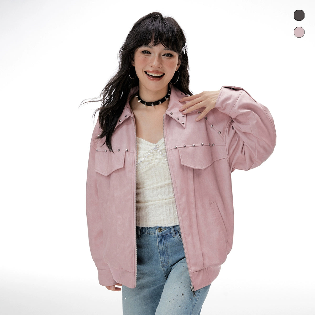 IMONE Vintage Loose Skinny Lapel PU Leather Jacket