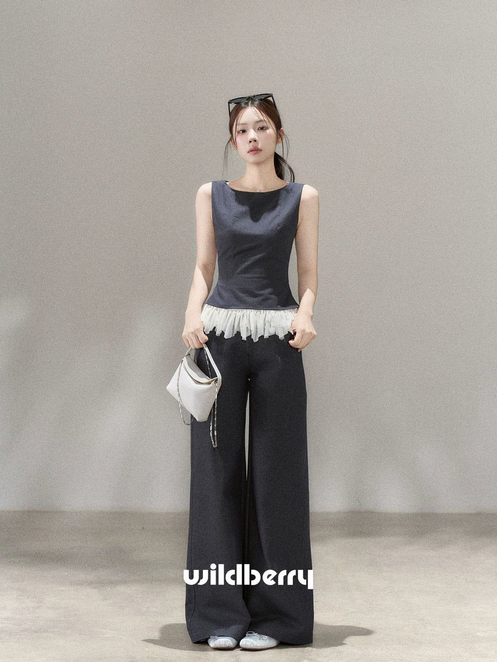 Wildberry Sleeveless Splicing Vest High Waist Straight Casual Pants Set