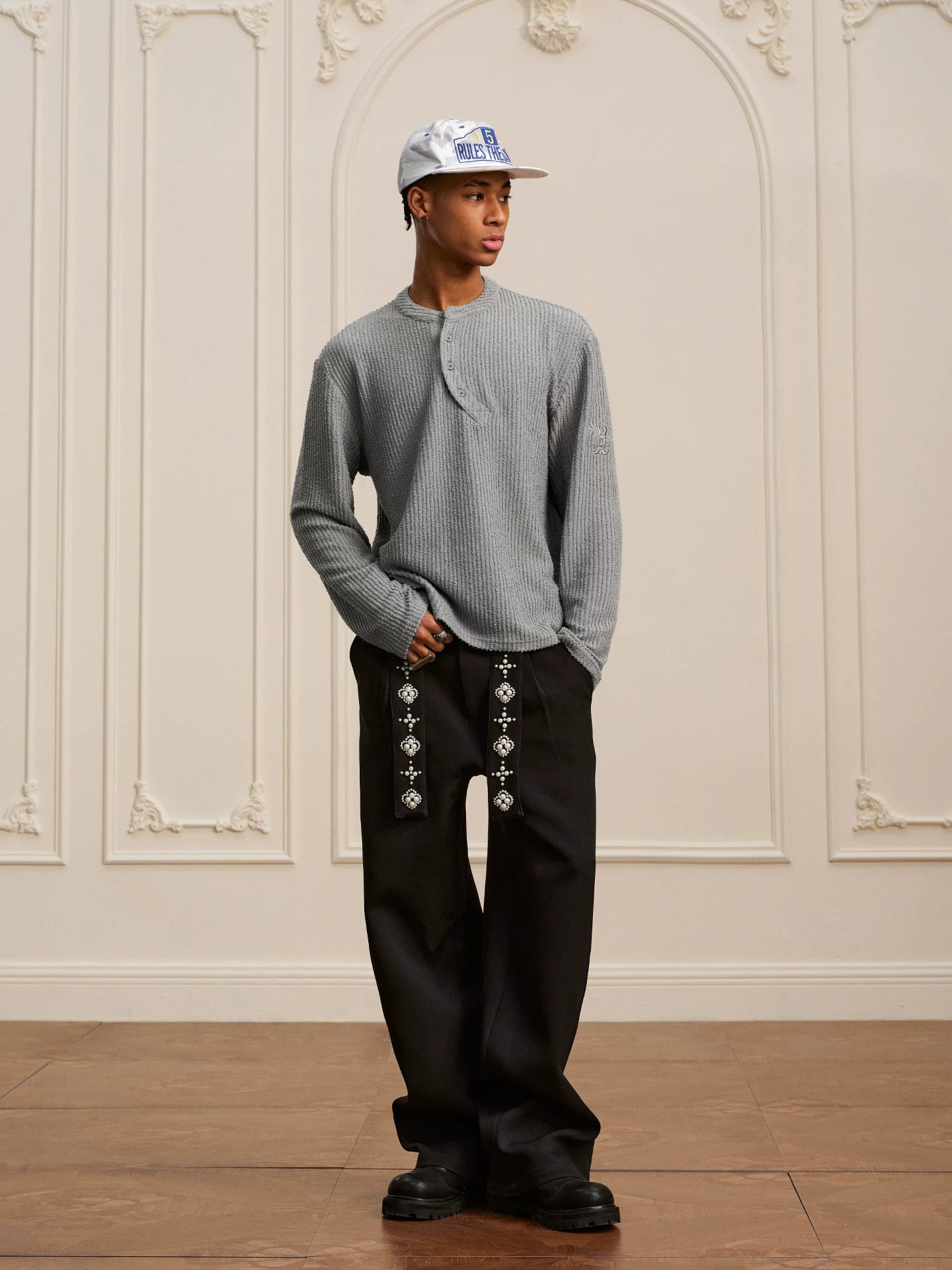 YADcrew Strip Texture Twisted Henry Neck SLong Sleeve Sweater