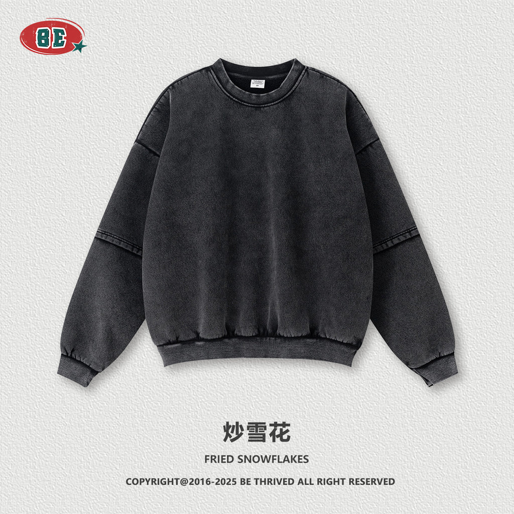 BE Old Splicing Fake Two-piece Crew Neck Fleece Sweater