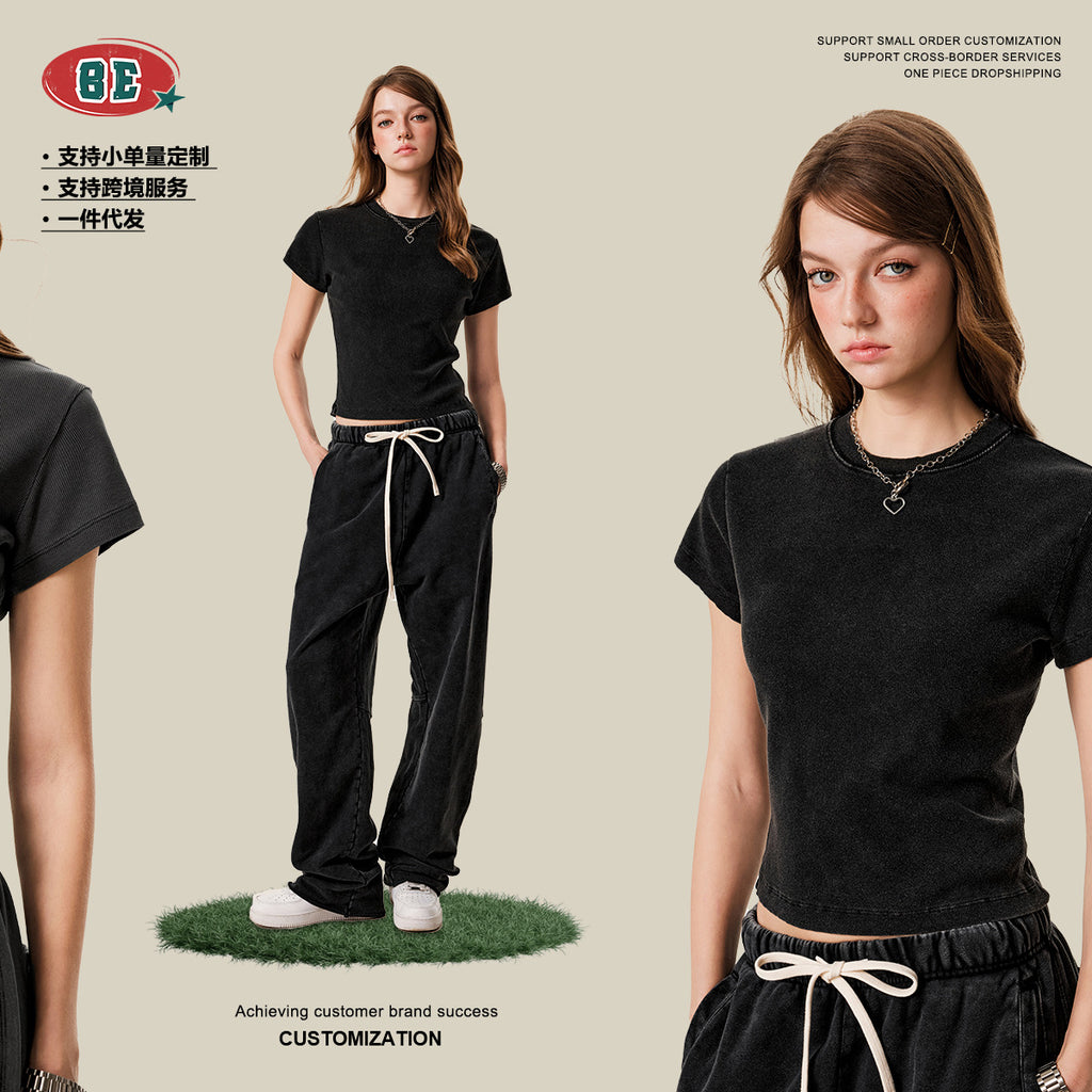 BE WOMEN'S Slim Fit Round Neck Bottoming Right Shoulder Tee