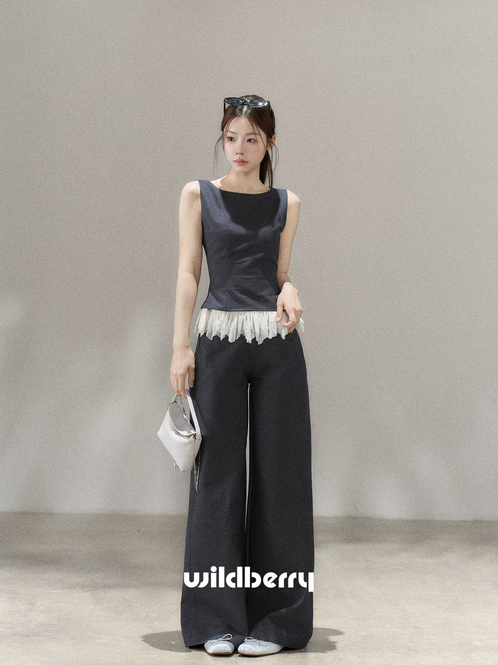 Wildberry Sleeveless Splicing Vest High Waist Straight Casual Pants Set