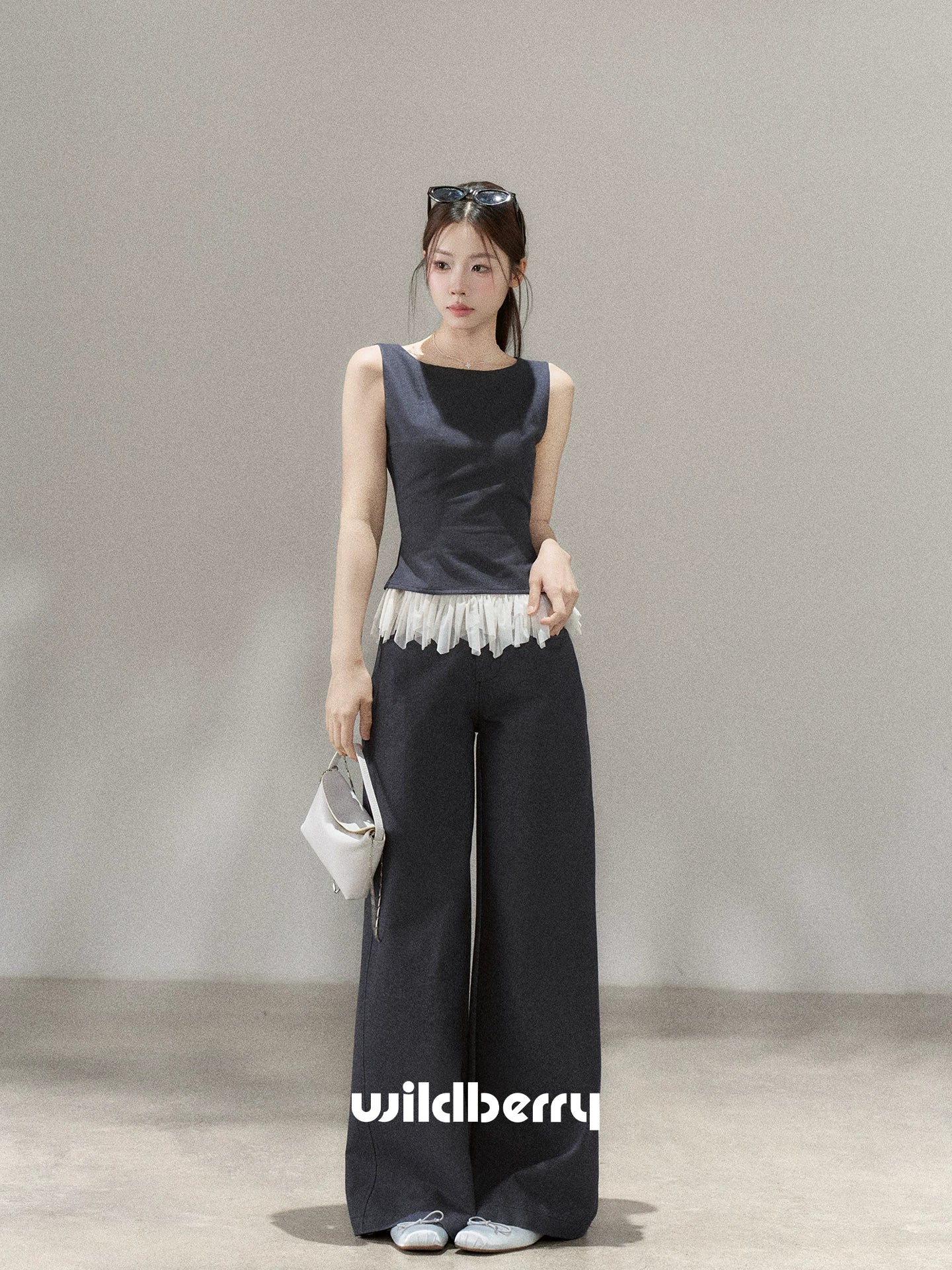 Wildberry Sleeveless Splicing Vest High Waist Straight Casual Pants Set