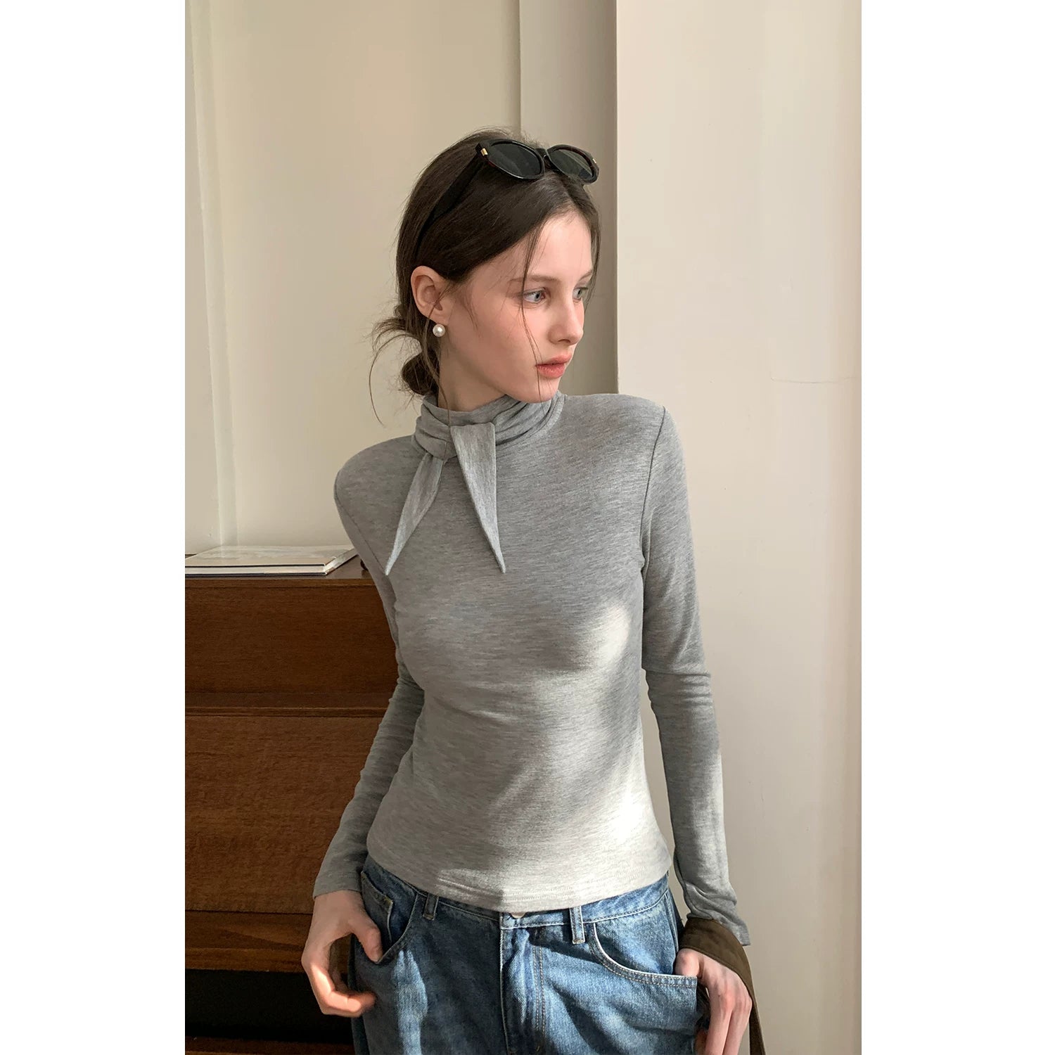 EGGKA Woolen Waist Thin Plaid Vest Dress