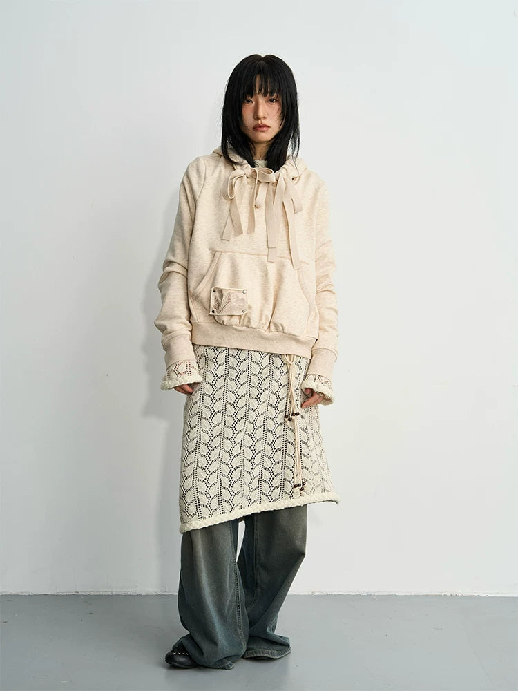 Enteralt Embroidered Loose Pullover Hooded Sweater