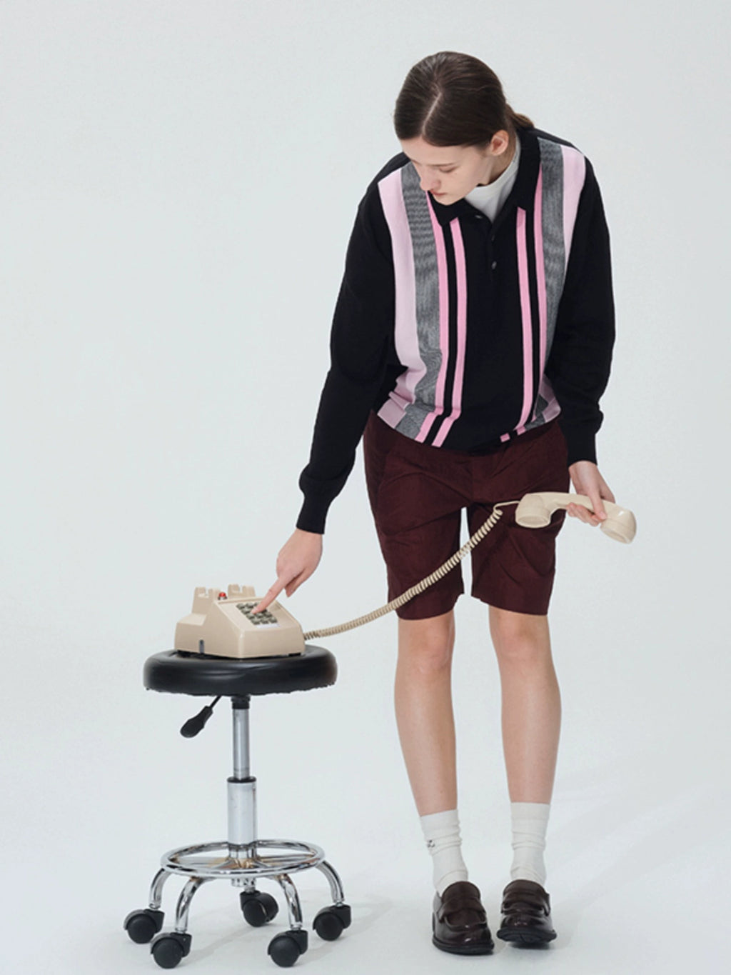 LIVINGTOWN Retro Casual Loose Contrasting Color Knitted Bottoming Shirt POLO Shirt