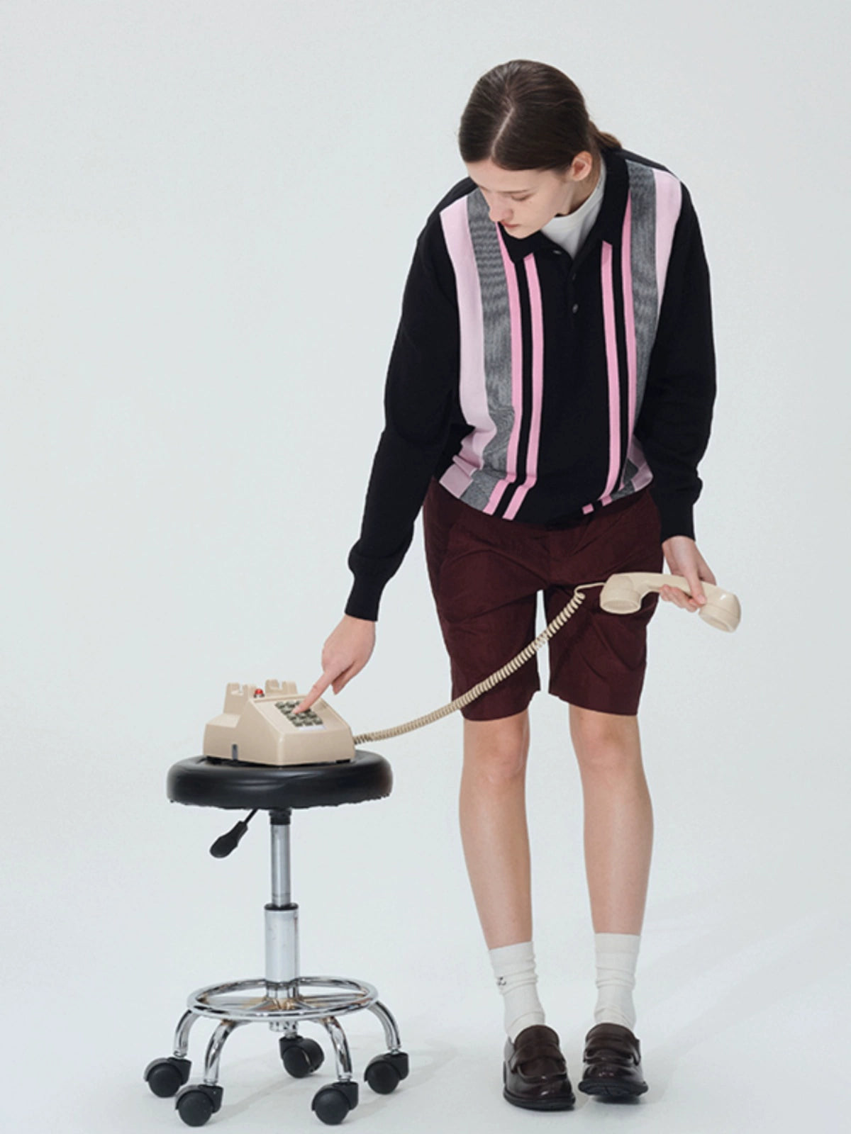 LIVINGTOWN Retro Casual Loose Contrasting Color Knitted Bottoming Shirt POLO Shirt