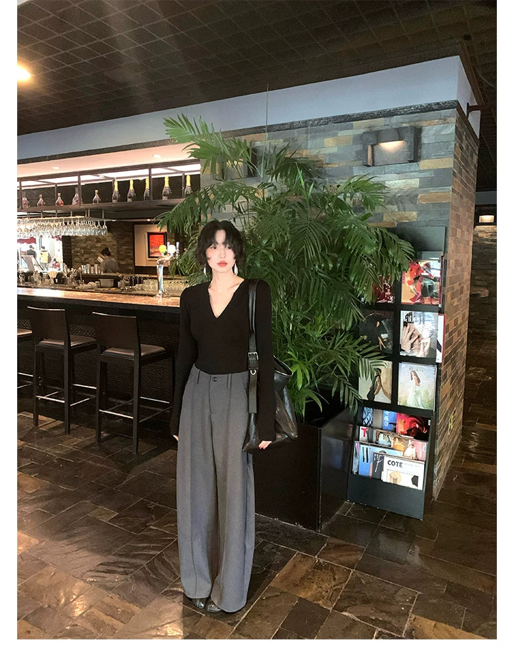 KELIFAN Retro High-waisted Slim Velvet Casual Trousers