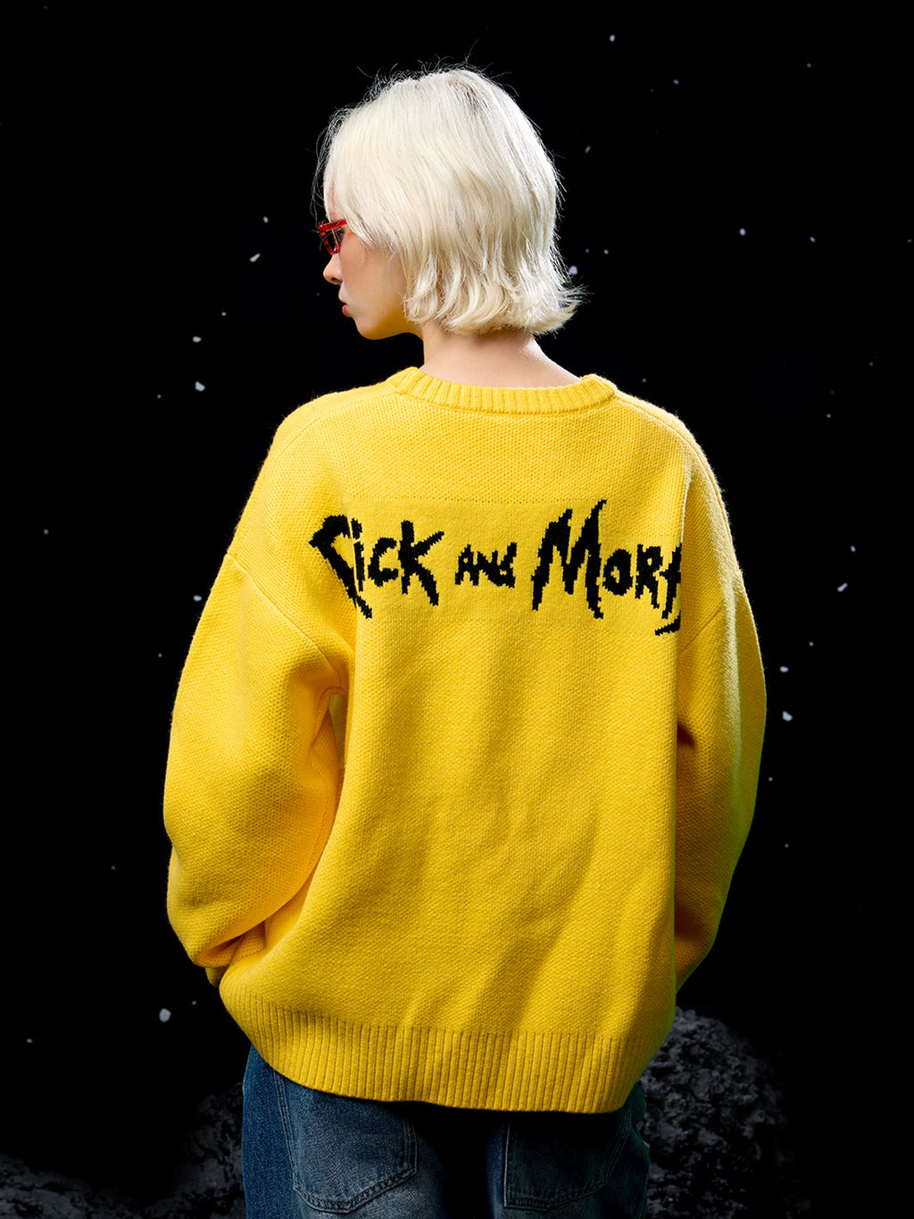 WHOOSIS Anime Cartoon Print Jacquard Crew Neck Sweater