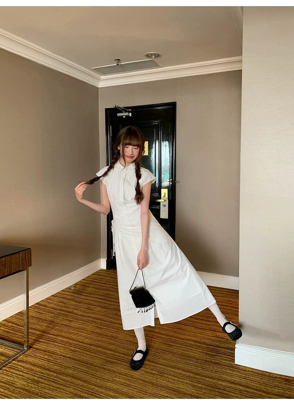 KANO Polo Collar Gentle Waist Long Skirt