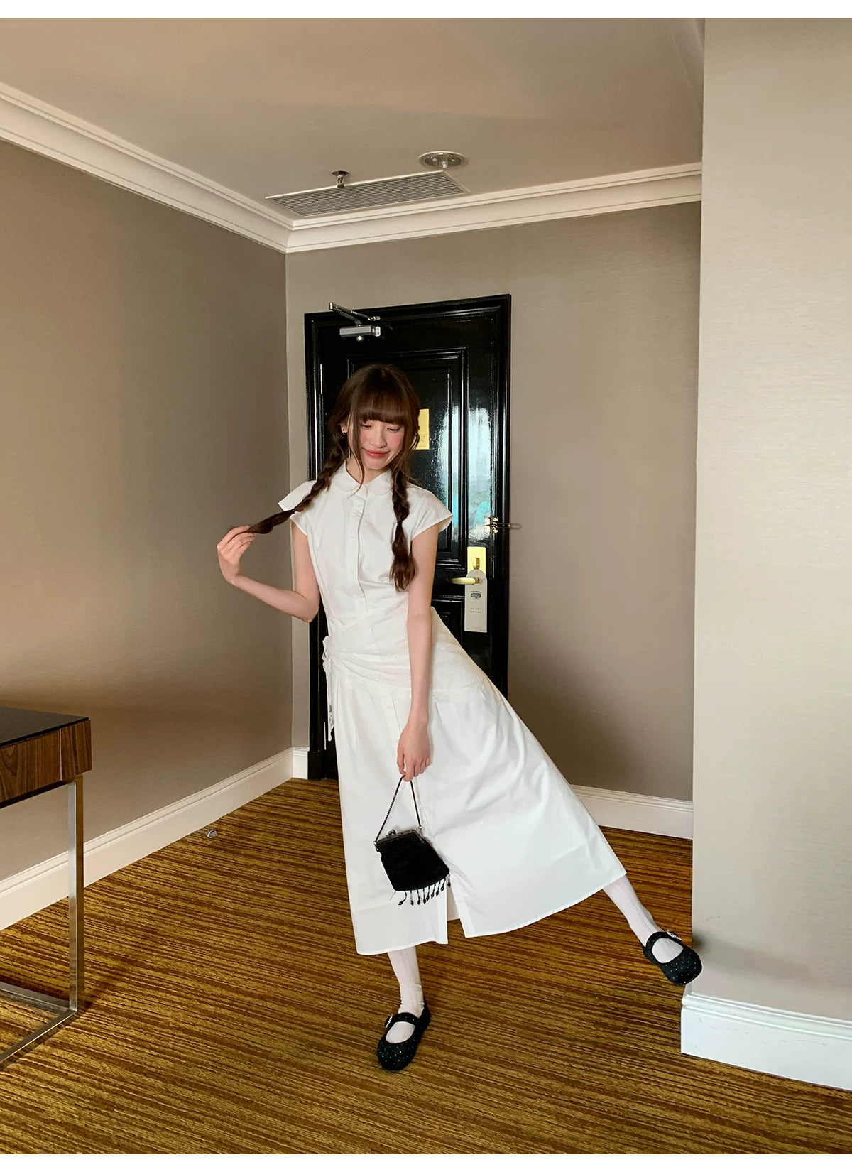 KANO Polo Collar Gentle Waist Long Skirt