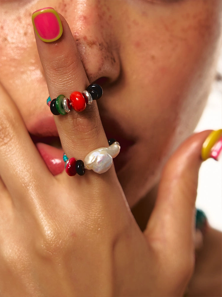 1JINN Natural Colored Stone Pearl Ring