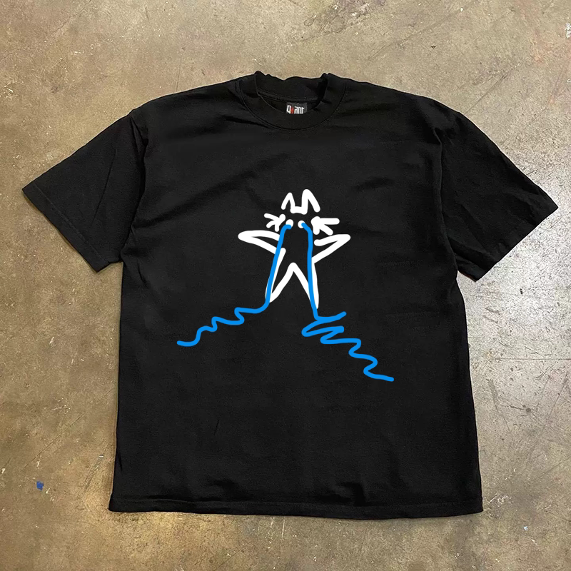 UPUPXIA Vintage Star Graffiti Print Loose Tee