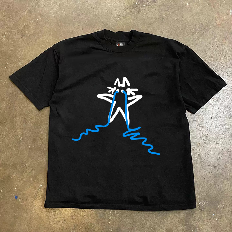 UPUPXIA Vintage Star Graffiti Print Loose Tee