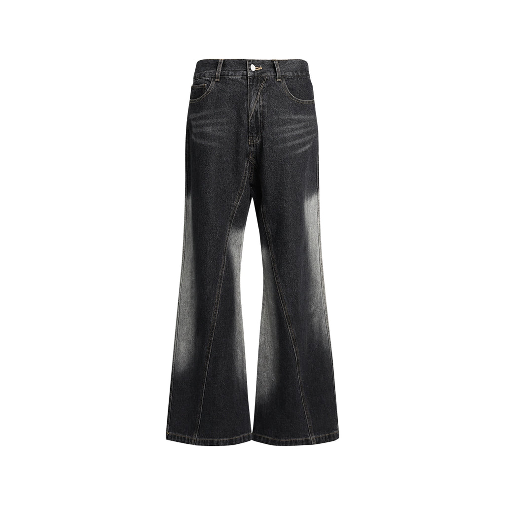 FUNKYFUN Oblique Bone Cut Old Cat Beard Straight Jeans