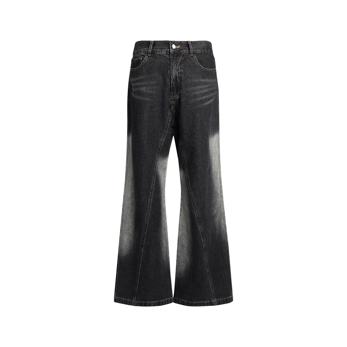 FUNKYFUN Oblique Bone Cut Old Cat Beard Straight Jeans