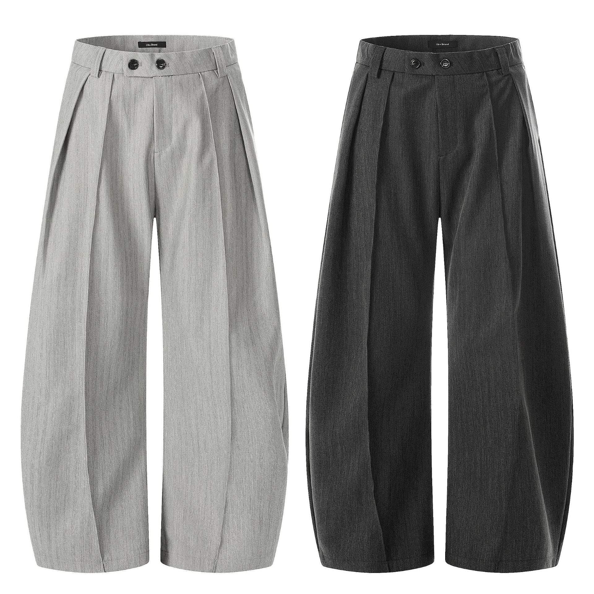 11KN Double Pleats A-Line Curved Leg Trousers