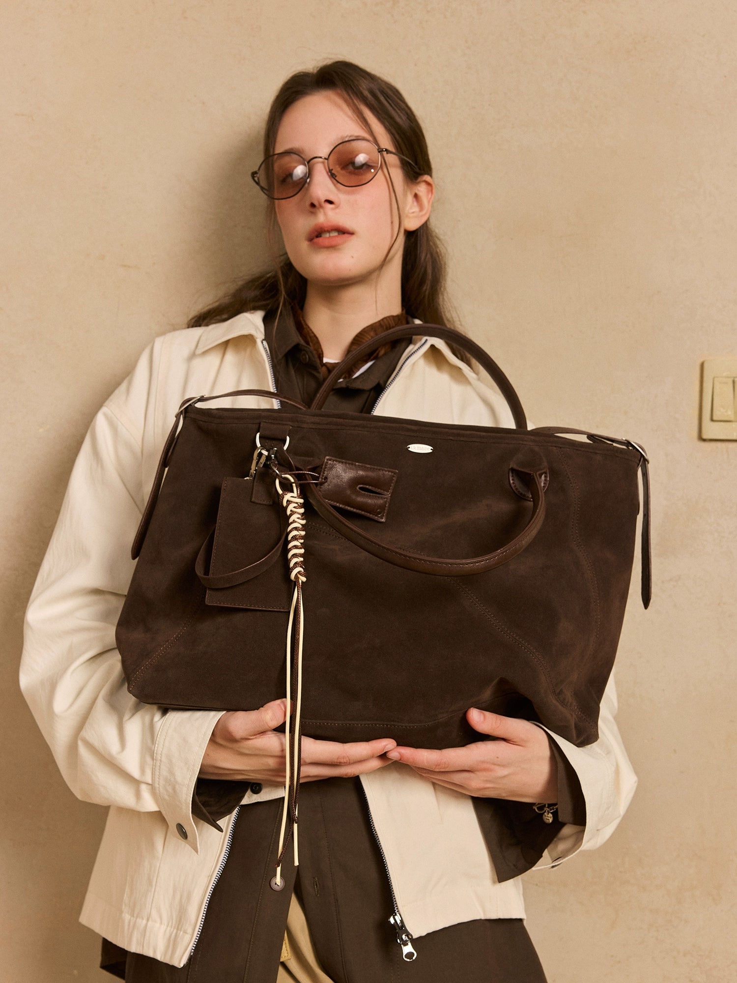 LR MADE Suede Handheld Oblique Strap Shoulder Bag