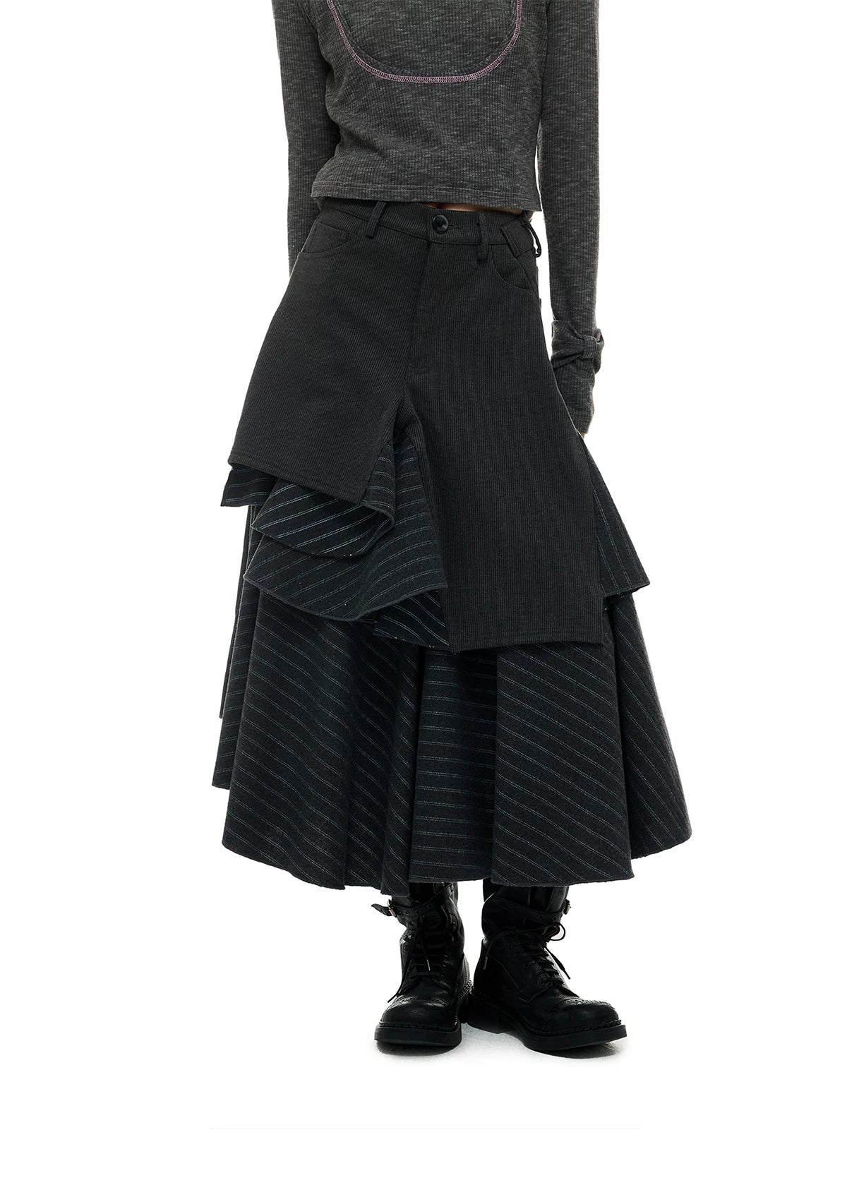JIKOO Asymmetrical Splicing Striped Skirt