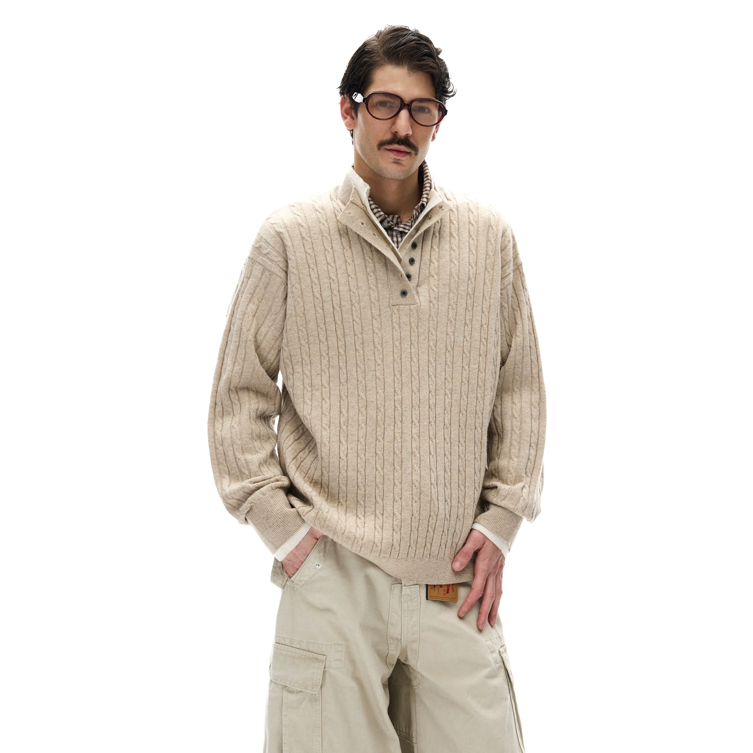 MADWITCH Fake Two-piece Design Twist-knit Sweater