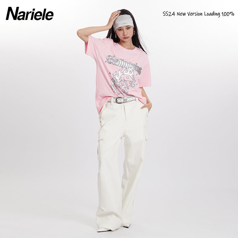 Nariele Fun Print Crew Neck Versatile Tee