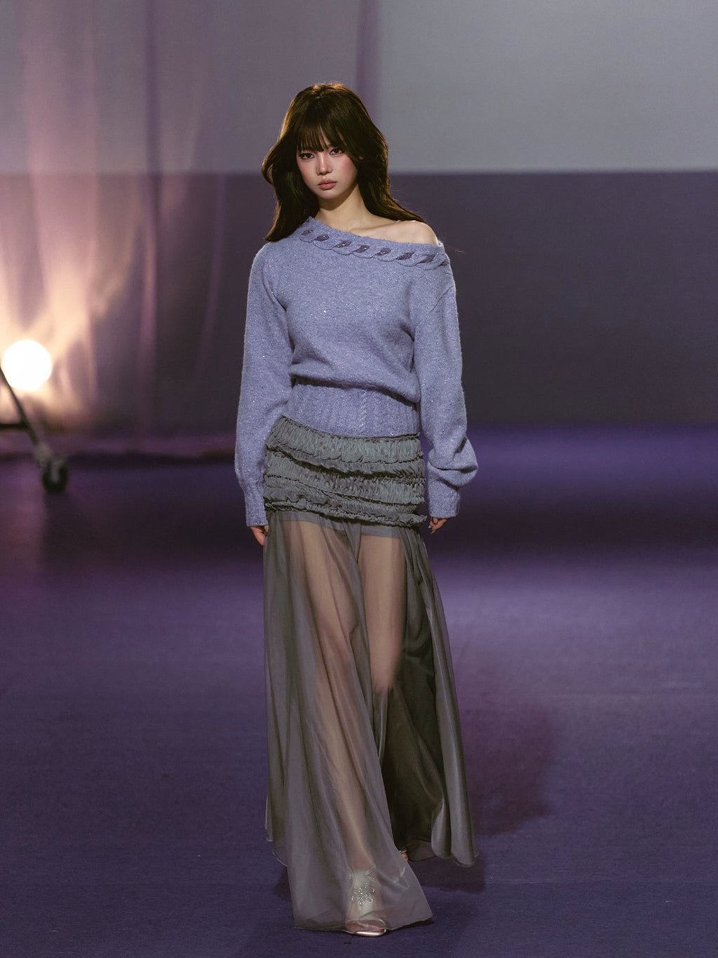 AGAM Three-dimensional Pleated Mesh Stitching Semi-transparent Long Skirt