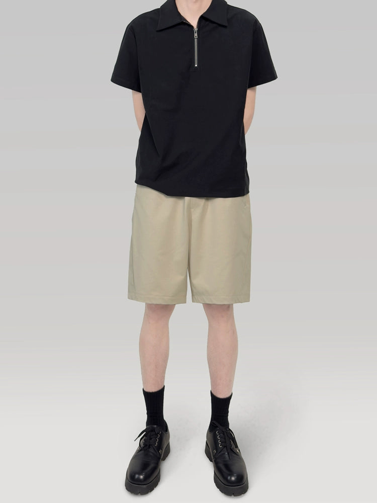 PLUS NO LOGO Half Zipper Polo Short Sleeve Shirt