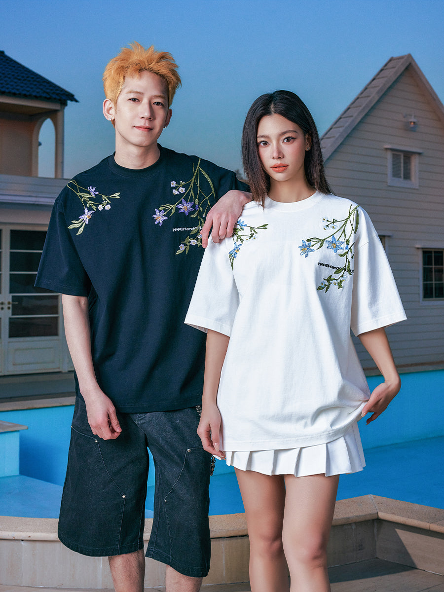 Harshandcruel million-needle embroidered plant Monet Garden Tee