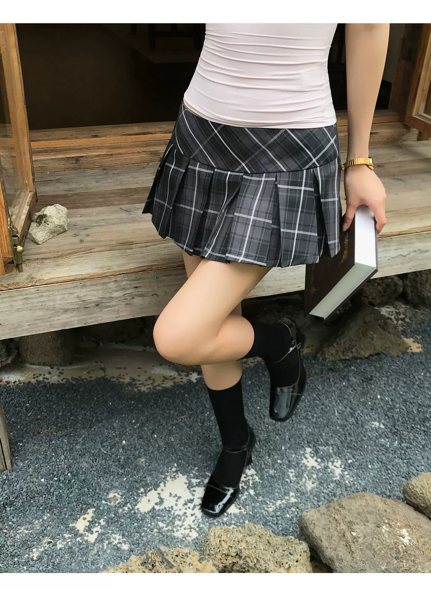 Audwyn Vintage Pleated Plaid Skirt