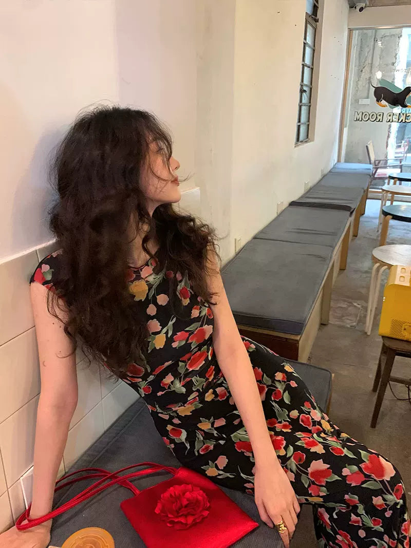 KELIFAN Retro Floral High-waisted Dress