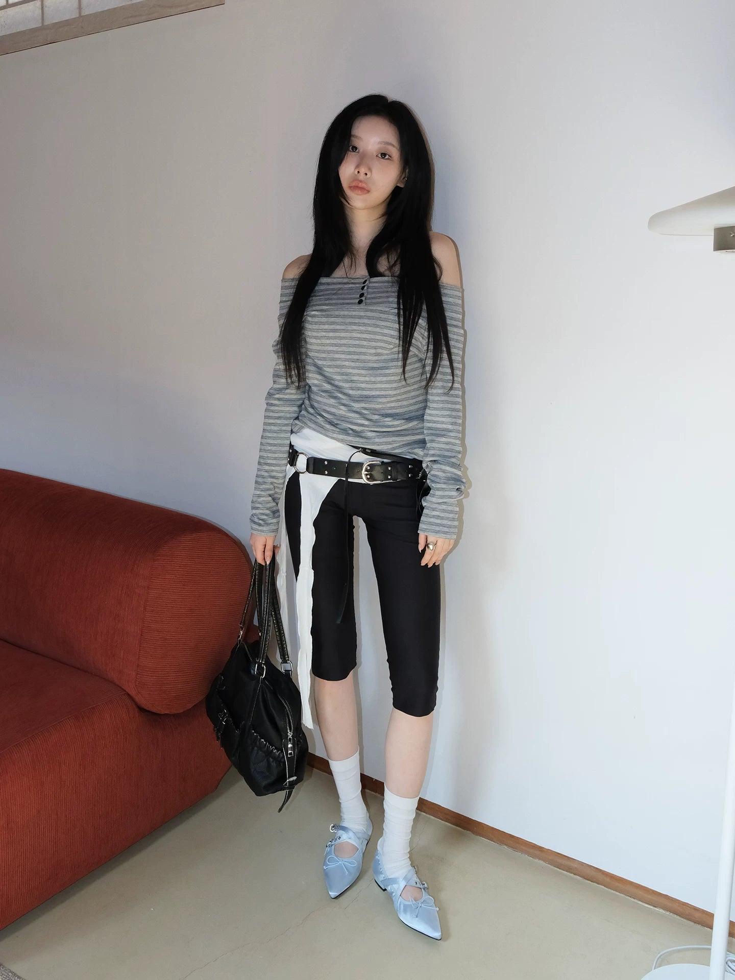 Mooreyu Pointed Head Shallow Mouth Bow Cross Strap Single Shoe