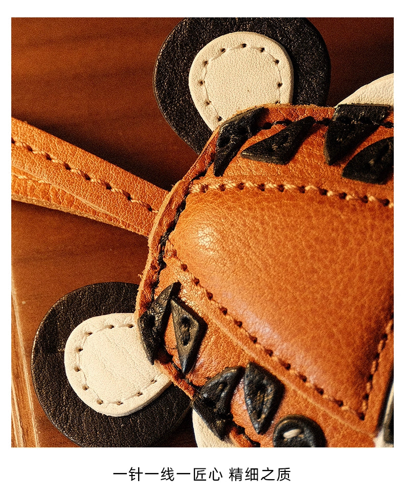 HALF WORK cowhide bag pendant genuine leather retro handmade tiger head pendant tiger zodiac bag pendant