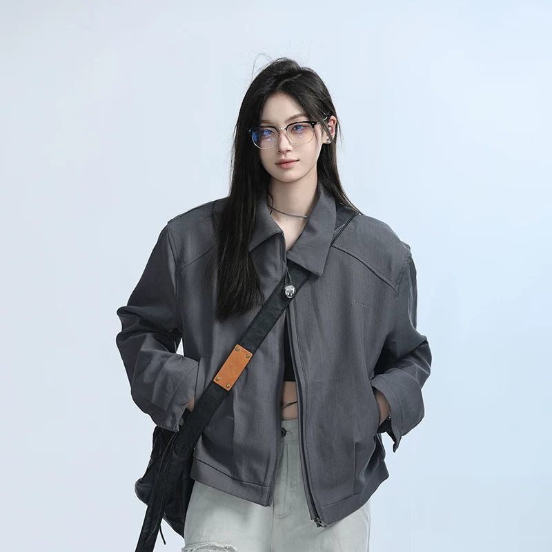 Zuocisankon Vintage Short Loose Zipper Jacket