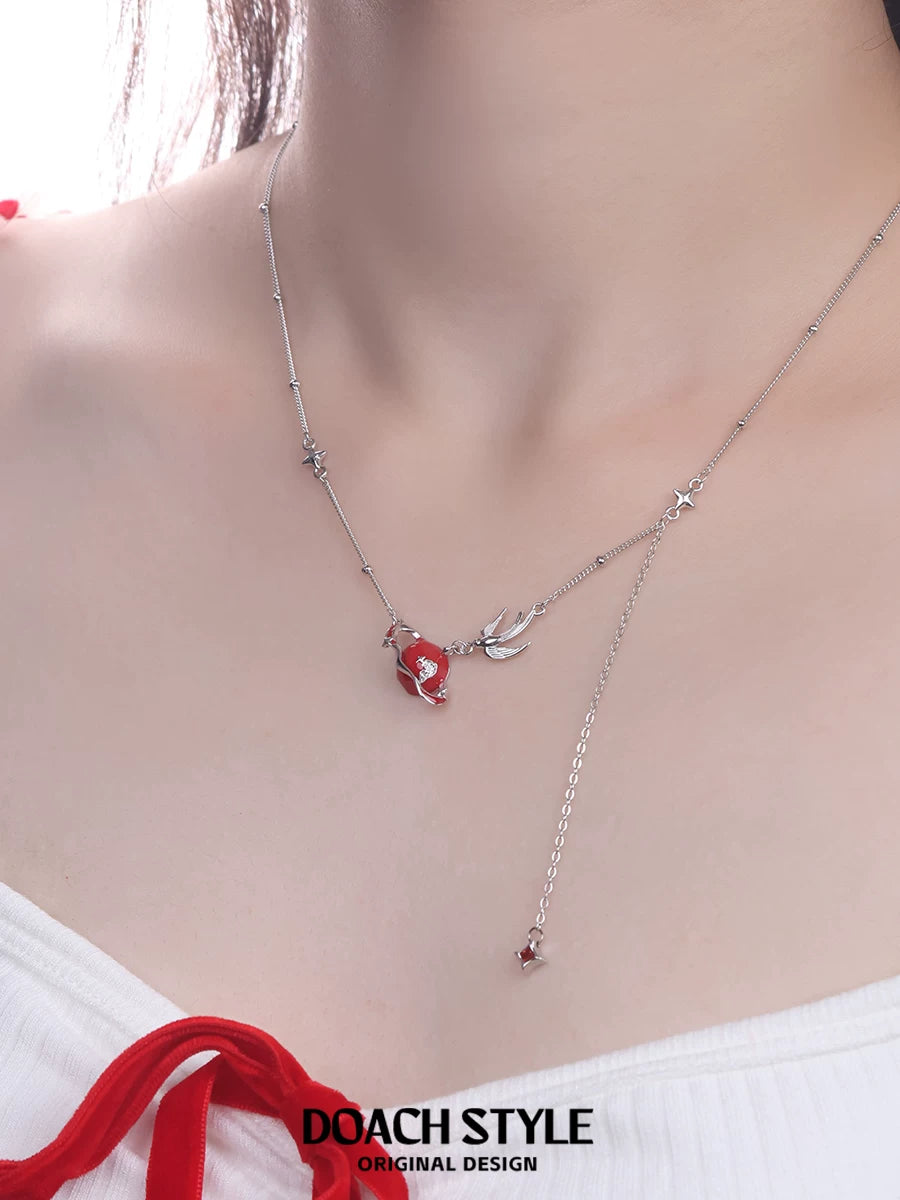 DOACH 925 Sterling Silver Apple Bird Necklace