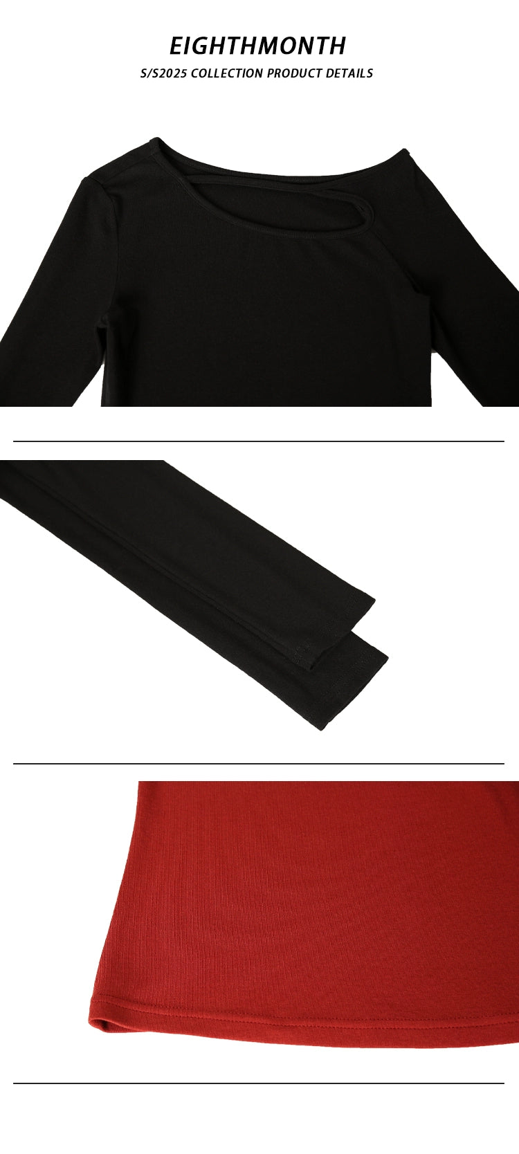 EIGHTHMONTH Single Side Hollowed Slim Slim Long Sleeves