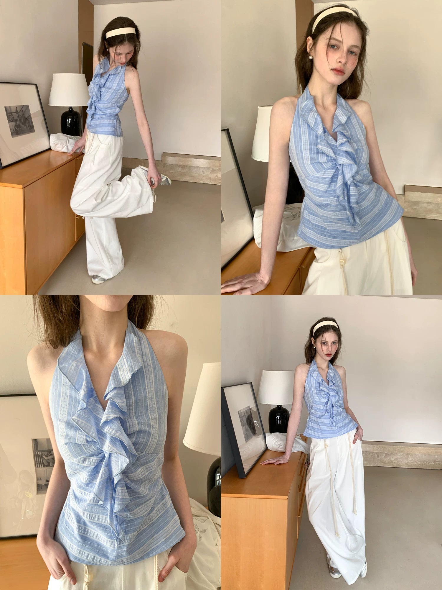EGGKA V-neck Neck Halter Slim Vest