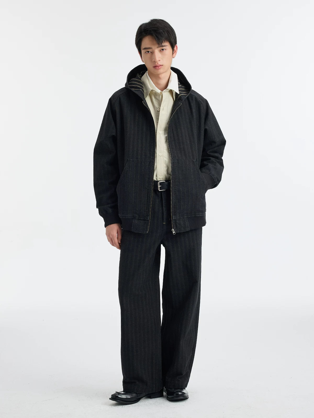 BUTTBILL Vintage Loose Tooling Dark Stripe Denim Casual Pants