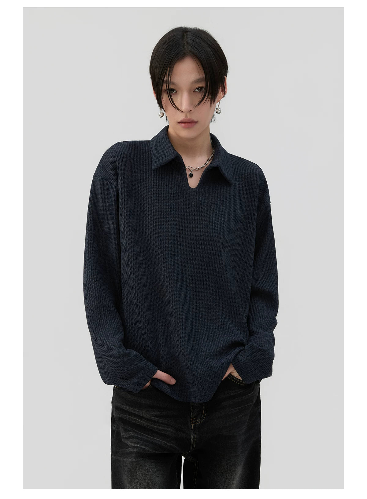 Sameuoo Polo Neck Loose Long Sleeves