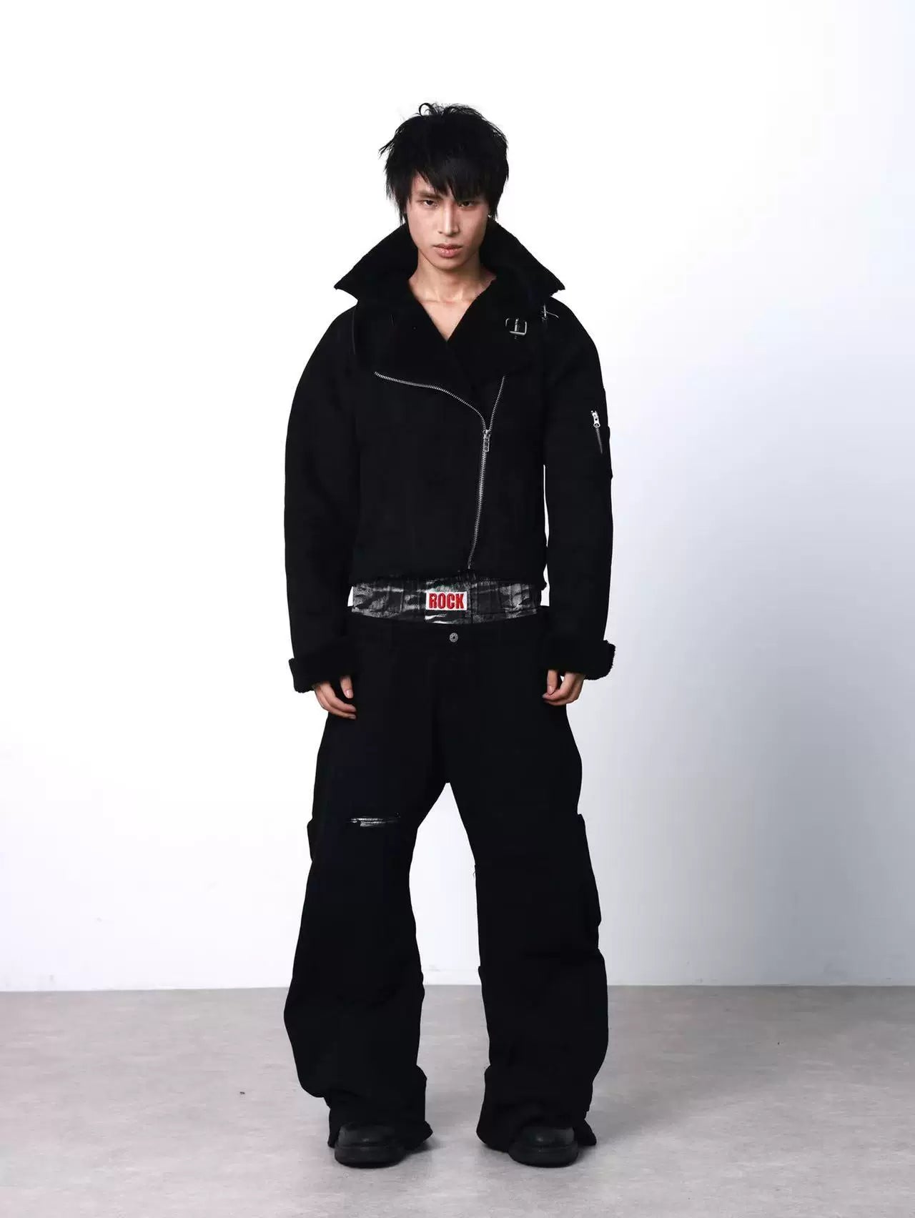 DETW Diagonal Zipper Suede Lamb Wool Thickened Jacket Cotton Coat