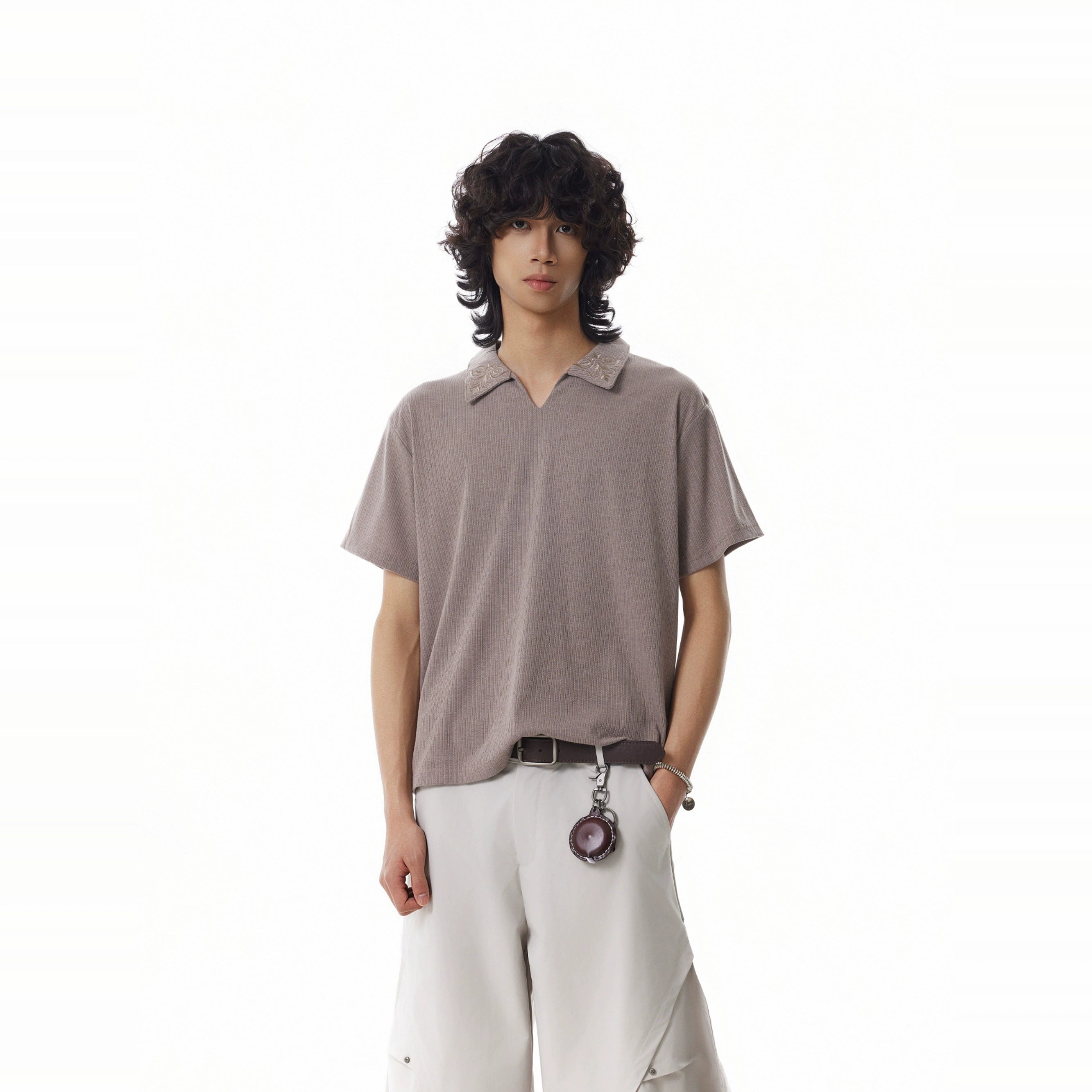 BTSG Small V Lapel Embroidered Polo Shirt Tee