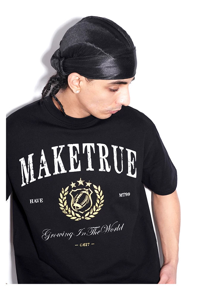 MT99 Retro Letter Print Loose and Versatile Tee