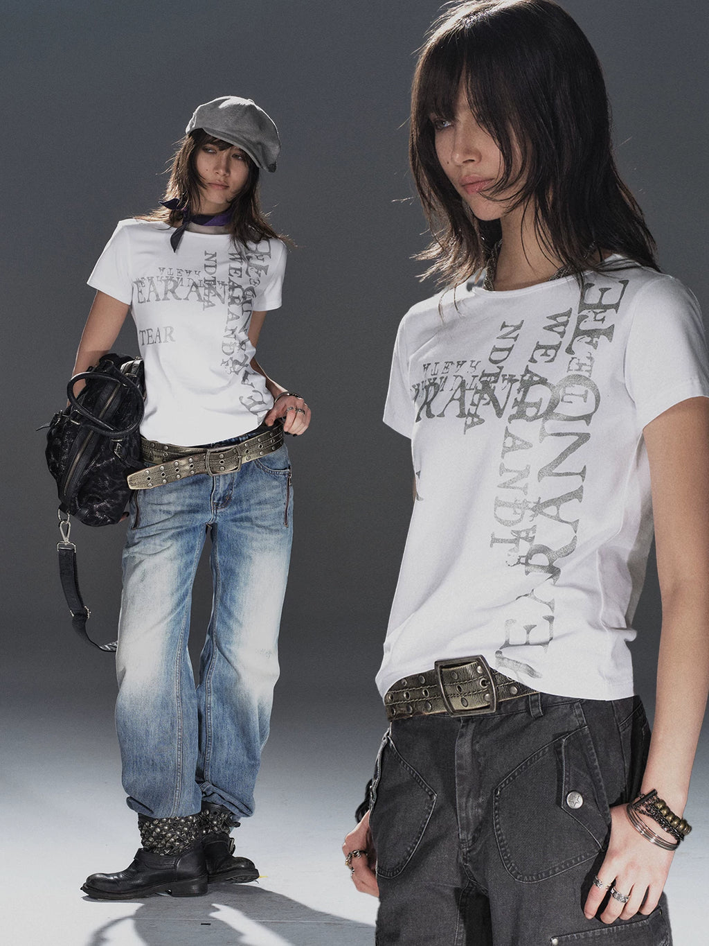 WearAndtear Letter Print Stretch Slim Shoulder Tee